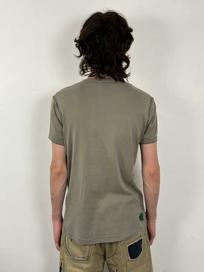 SS2003 Dolce & Gabbana Khaki V-Neck Buttoned T-Shirt WucMsyl 2