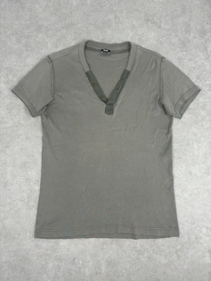 SS2003 Dolce & Gabbana Khaki V-Neck Buttoned T-Shirt WucMsyl 0