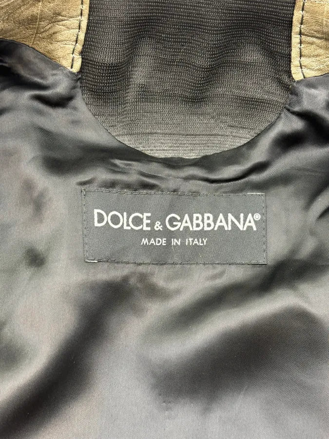 2000s Dolce & Gabbana Khaki Crocodile Embossed Leather Jacket NfMghrw 11