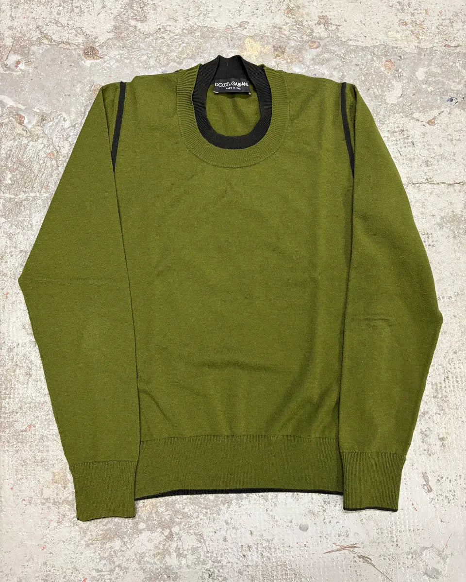 2000s Dolce & Gabbana Khaki Grey Collar Sweater MvYReZm 0