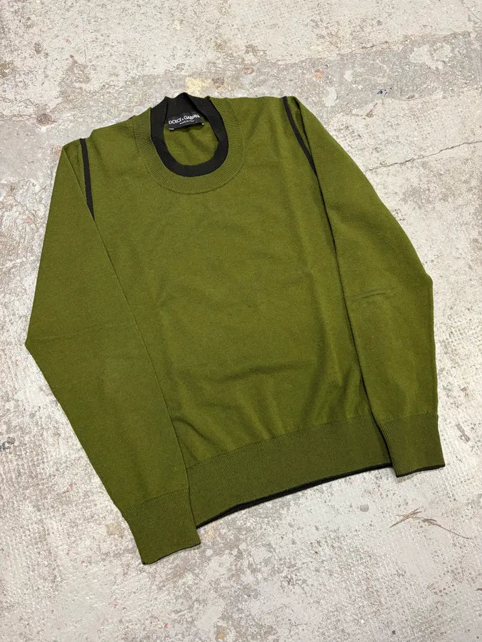2000s Dolce & Gabbana Khaki Grey Collar Sweater MvYReZm 3
