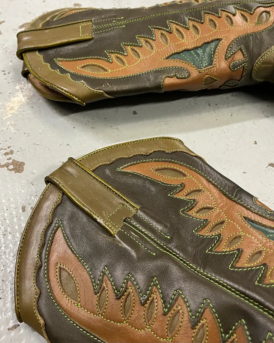 2000s Dolce & Gabbana Khaki Leather Embroidered Cowboy Santiags Boots WgDqEoA 4
