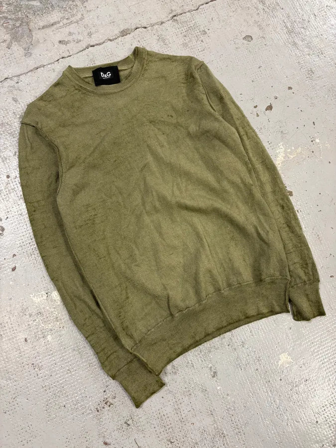 2000s Dolce & Gabbana Khaki Minimalist Sweater ZeULpRd 1