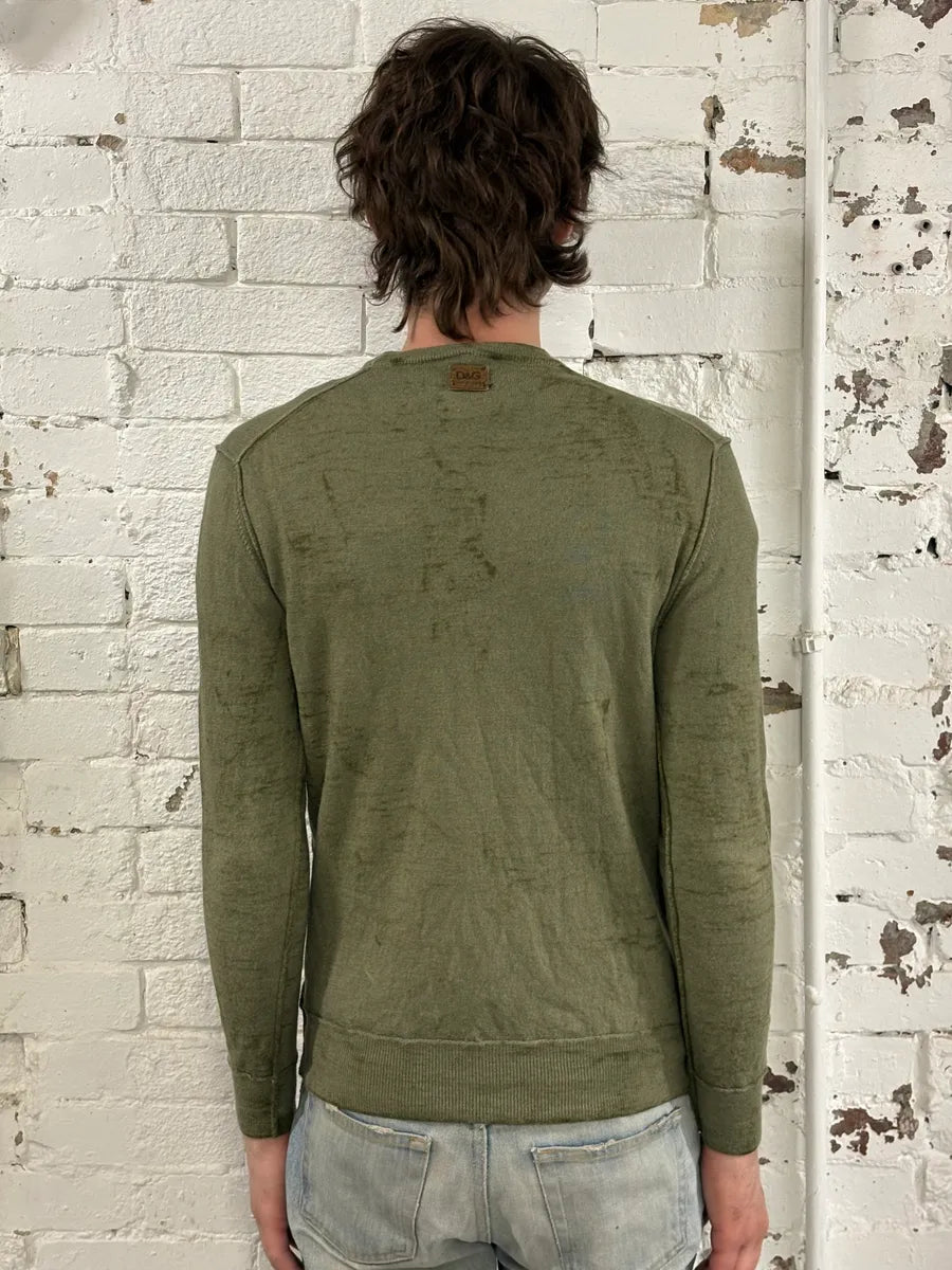 2000s Dolce & Gabbana Khaki Minimalist Sweater ZeULpRd 3