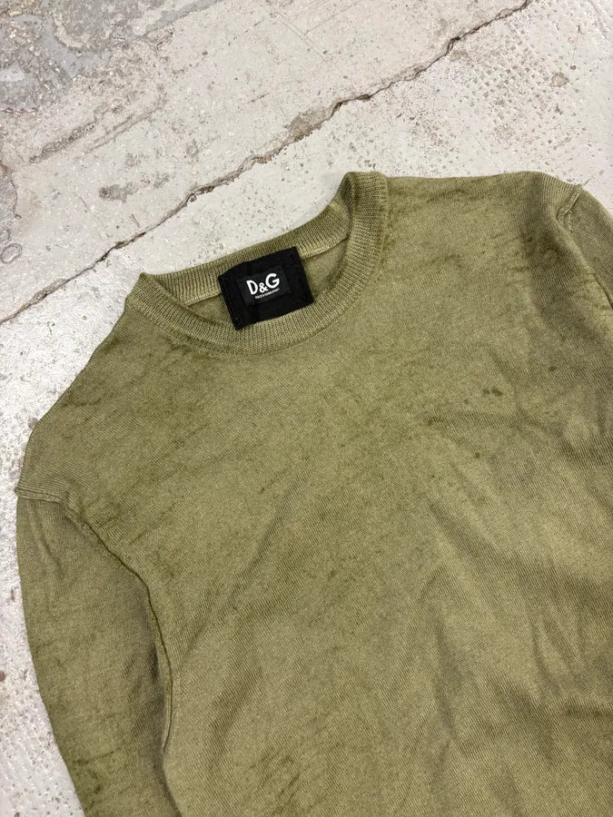 2000s Dolce & Gabbana Khaki Minimalist Sweater ZeULpRd 4