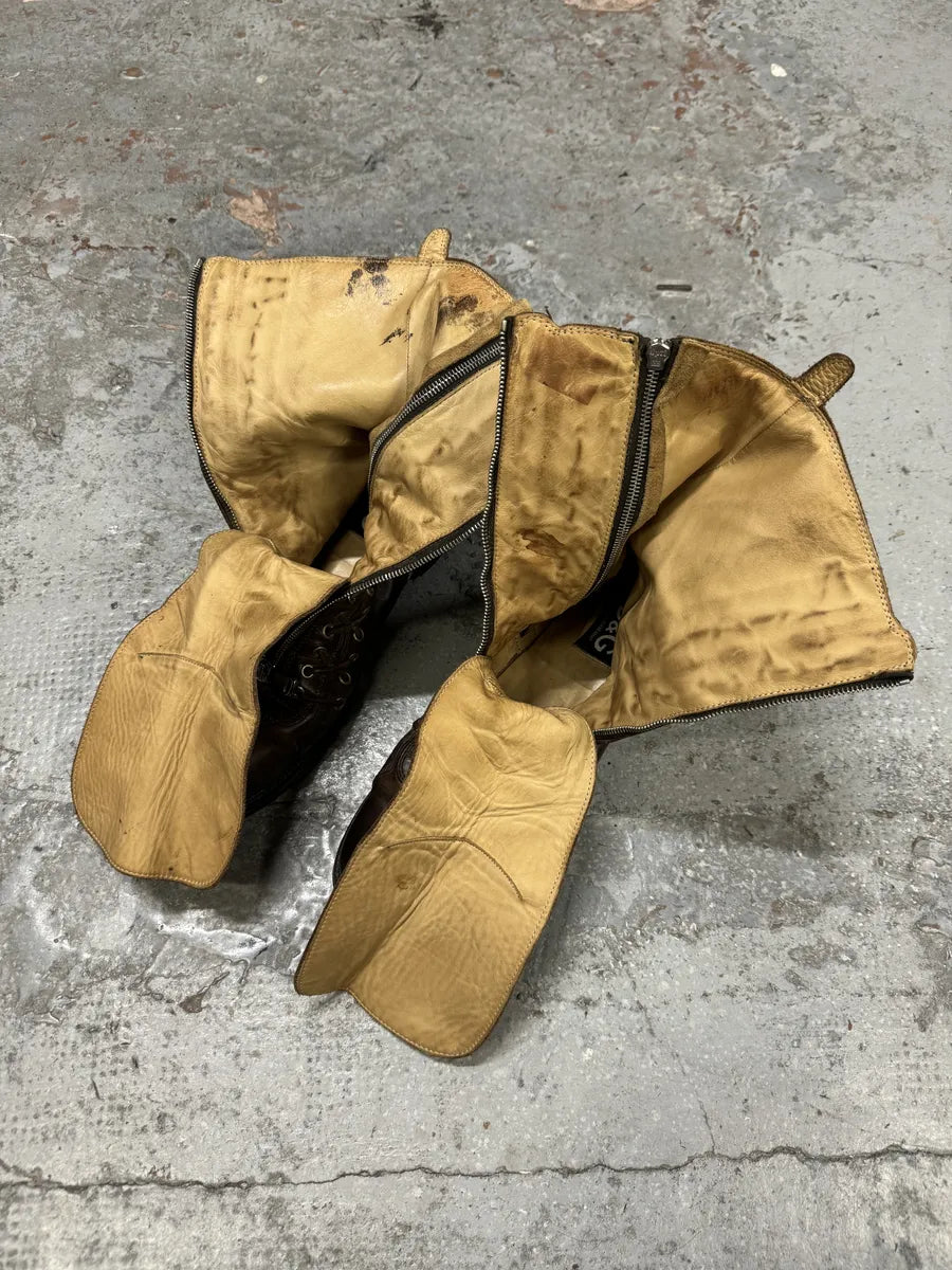 2000s Dolce & Gabbana Laced Multi Zips Eyelet Brown Ankle Boots CkfkFLg 10