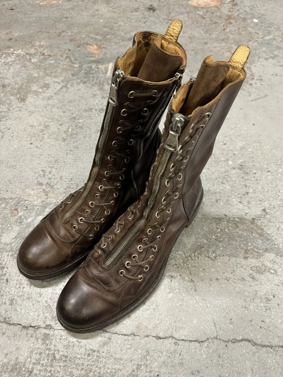 2000s Dolce & Gabbana Laced Multi Zips Eyelet Brown Ankle Boots CkfkFLg 3