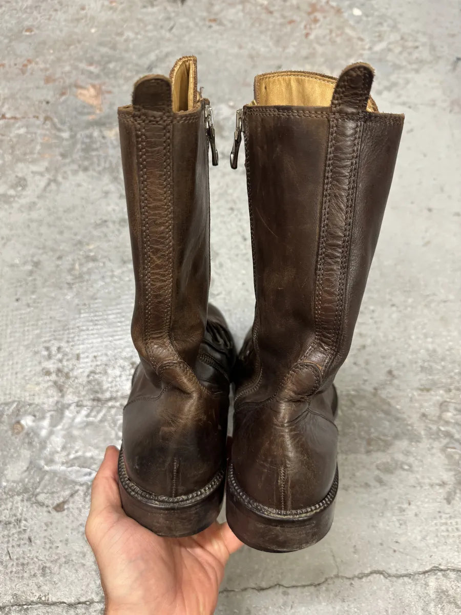 2000s Dolce & Gabbana Laced Multi Zips Eyelet Brown Ankle Boots CkfkFLg 7