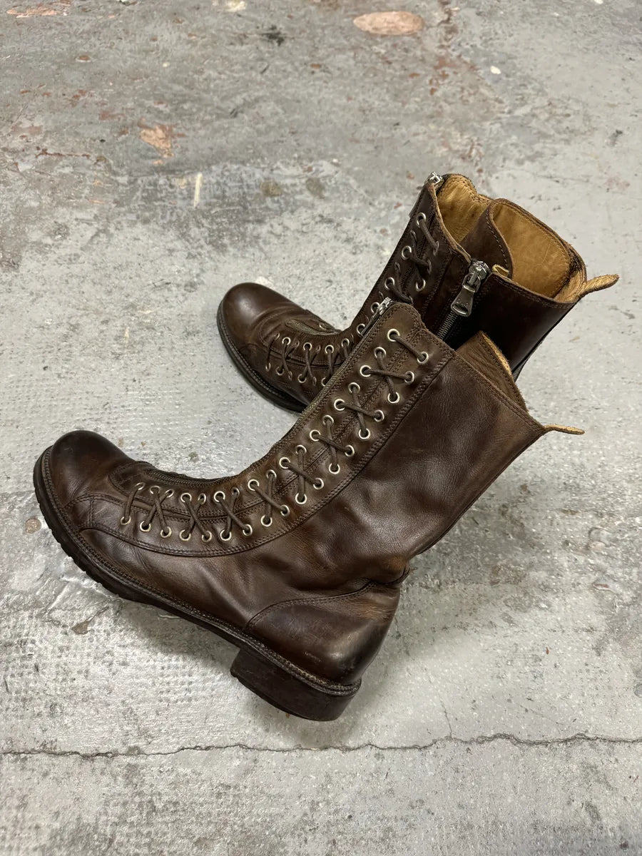 2000s Dolce & Gabbana Laced Multi Zips Eyelet Brown Ankle Boots CkfkFLg 8