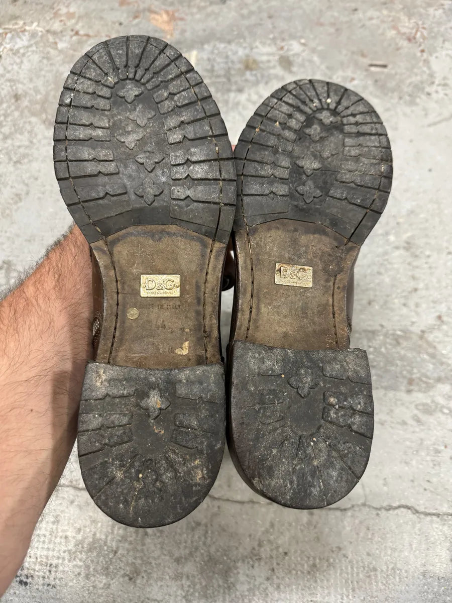 2000s Dolce & Gabbana Laced Multi Zips Eyelet Brown Ankle Boots CkfkFLg 9