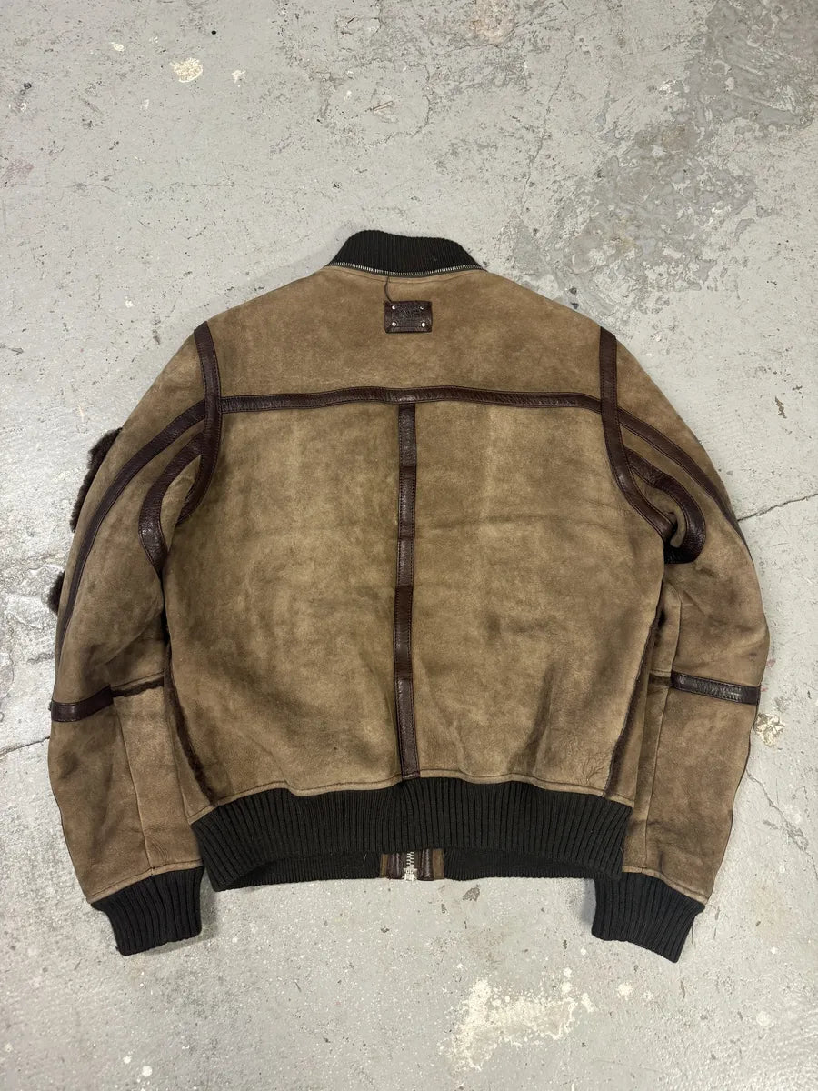 2000s Dolce & Gabbana Lamb Shearling Leather Multi Pockets Brown Jacket (L) 1