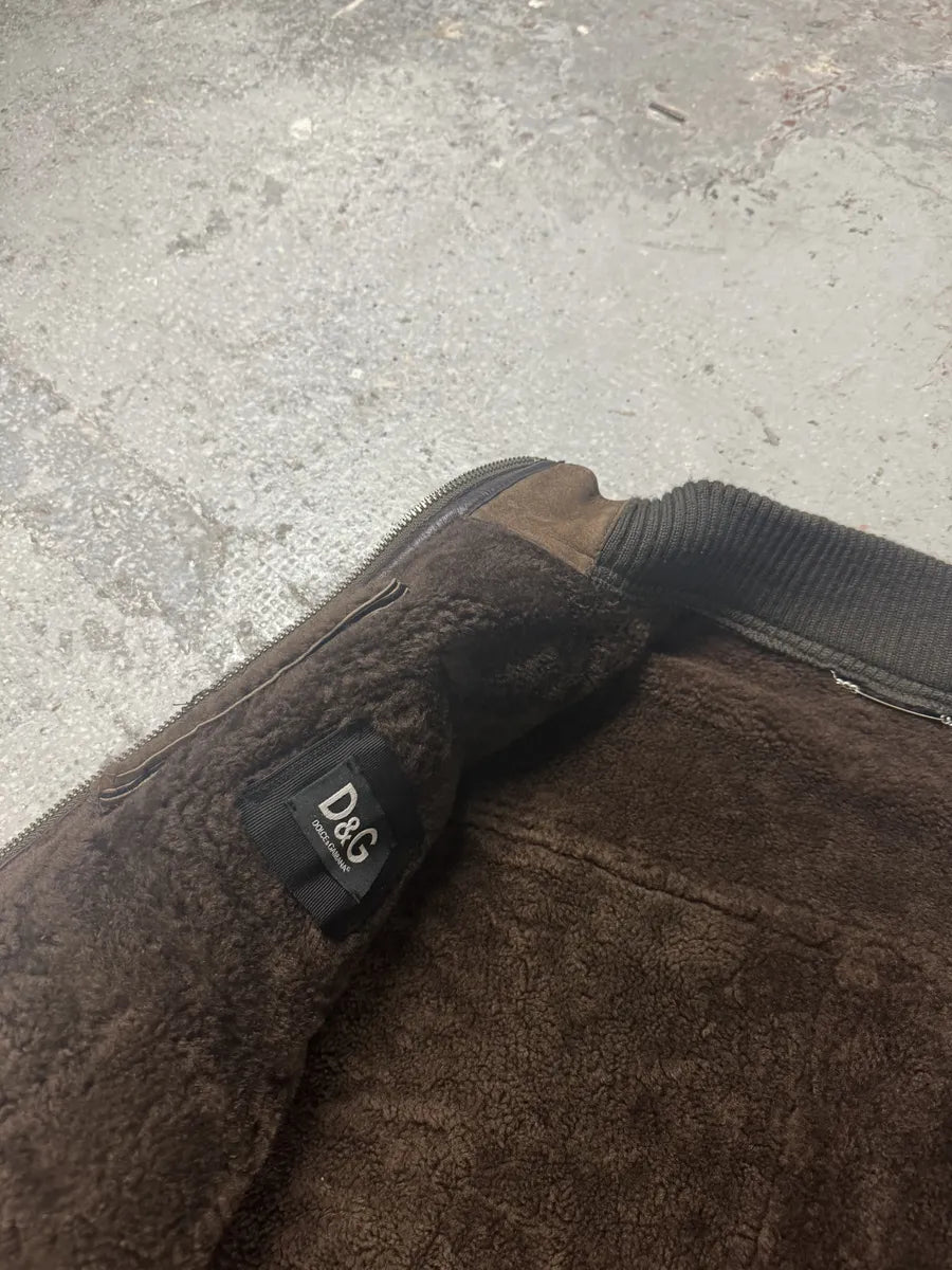 2000s Dolce & Gabbana Lamb Shearling Leather Multi Pockets Brown Jacket (L) 4