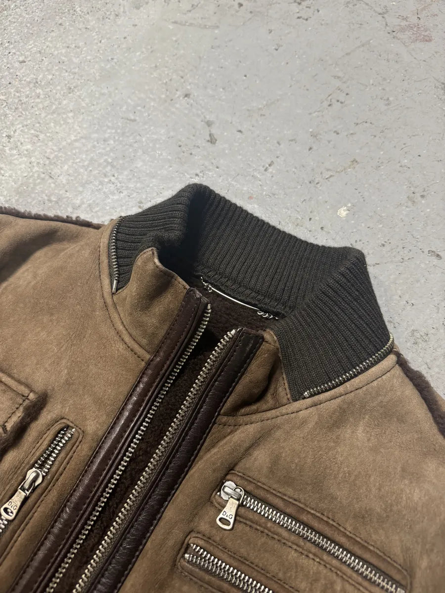 2000s Dolce & Gabbana Lamb Shearling Leather Multi Pockets Brown Jacket (L) 6