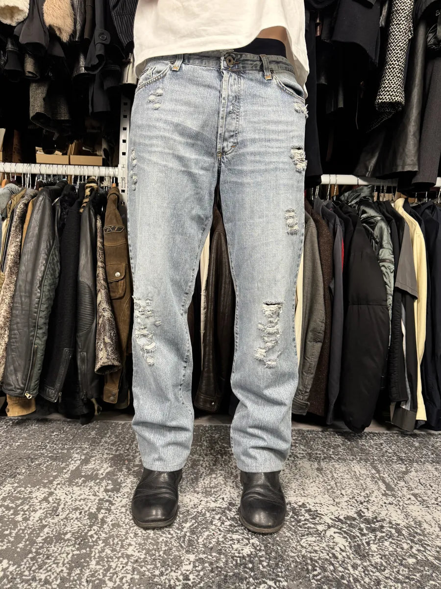 2000s Dolce & Gabbana Large Distressed Blue Denim Jeans wyzWBhT 0