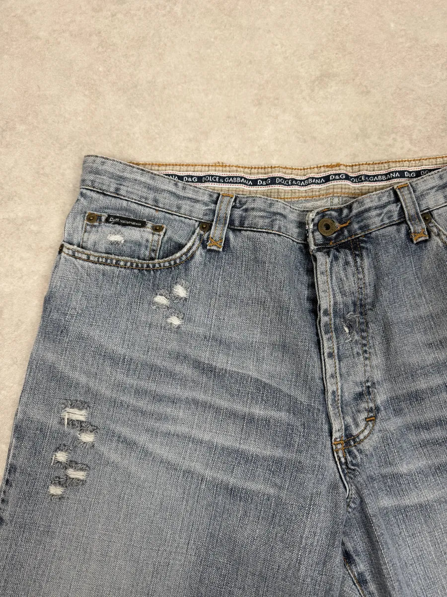 2000s Dolce & Gabbana Large Distressed Blue Denim Jeans wyzWBhT 10