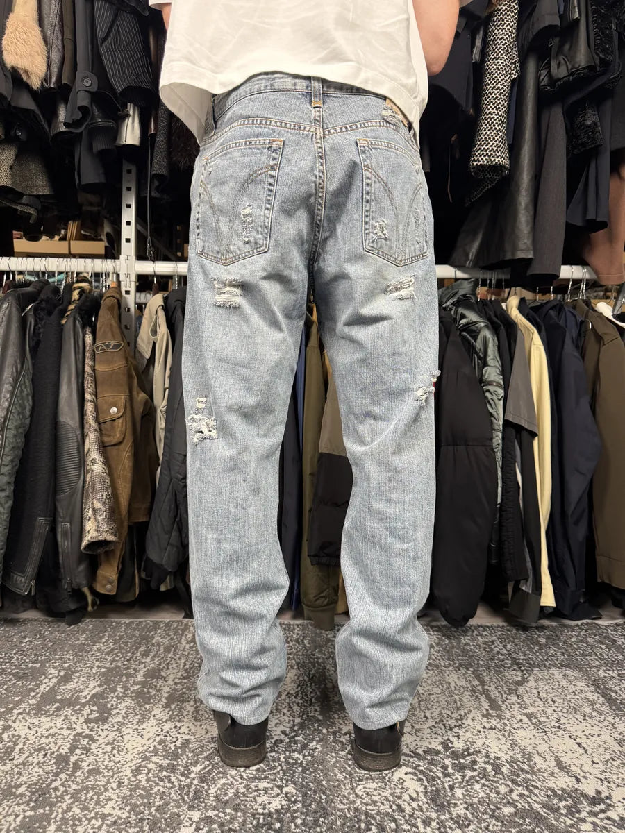 2000s Dolce & Gabbana Large Distressed Blue Denim Jeans wyzWBhT 2