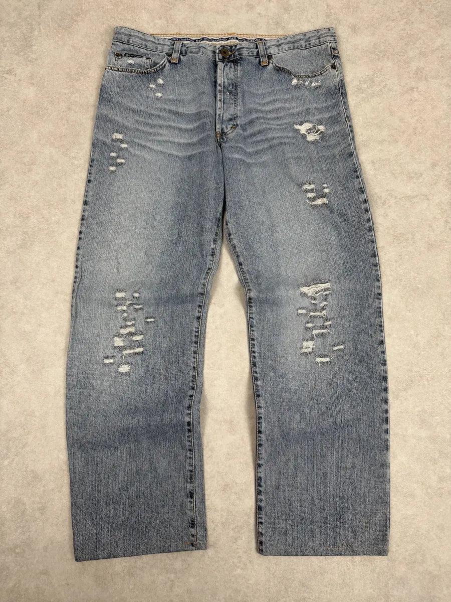 2000s Dolce & Gabbana Large Distressed Blue Denim Jeans wyzWBhT 3