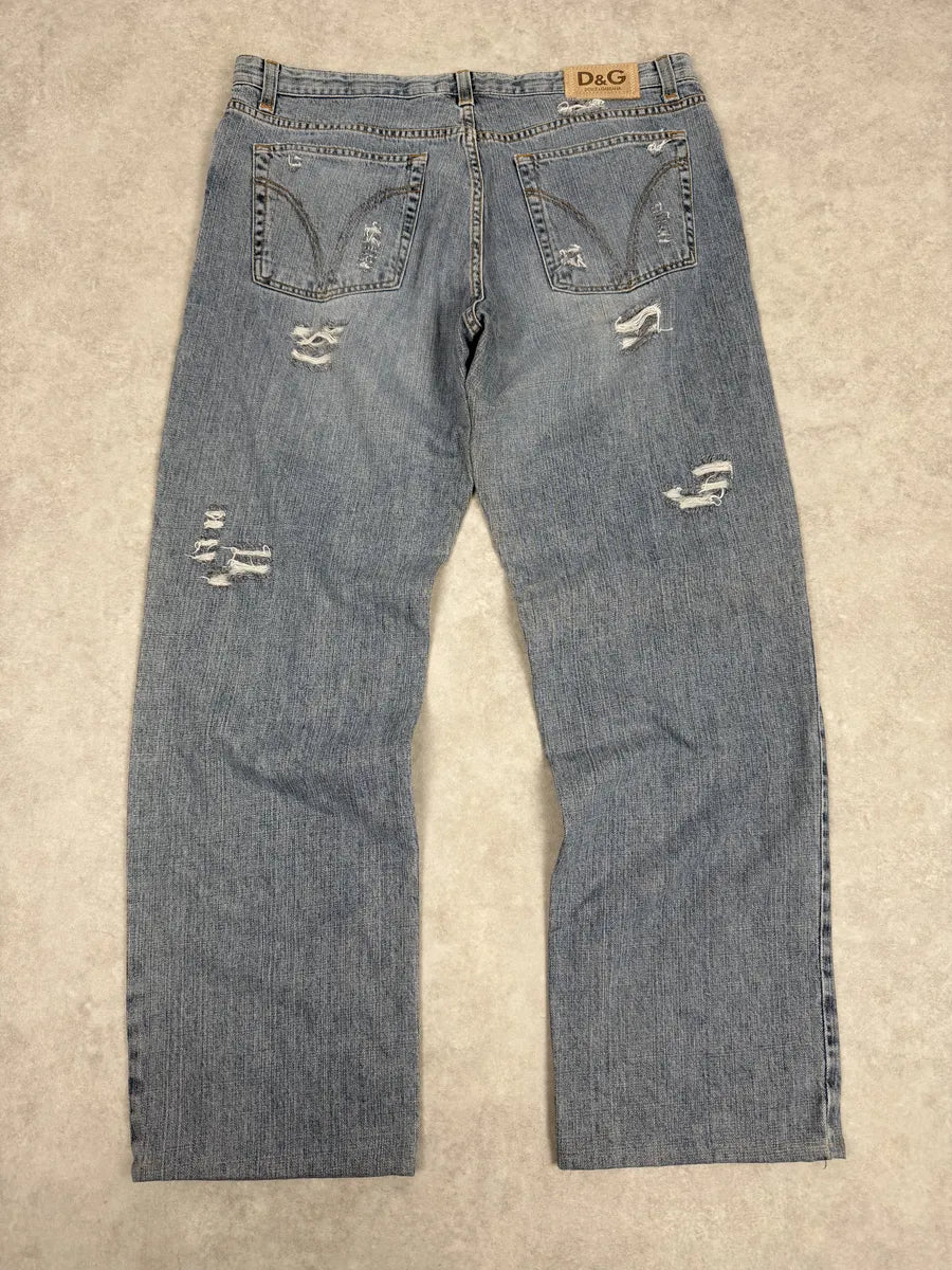 2000s Dolce & Gabbana Large Distressed Blue Denim Jeans wyzWBhT 4