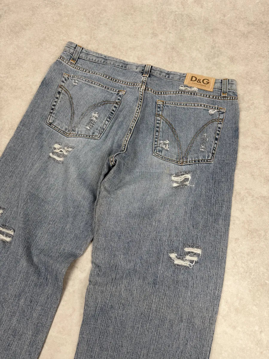 2000s Dolce & Gabbana Large Distressed Blue Denim Jeans wyzWBhT 5