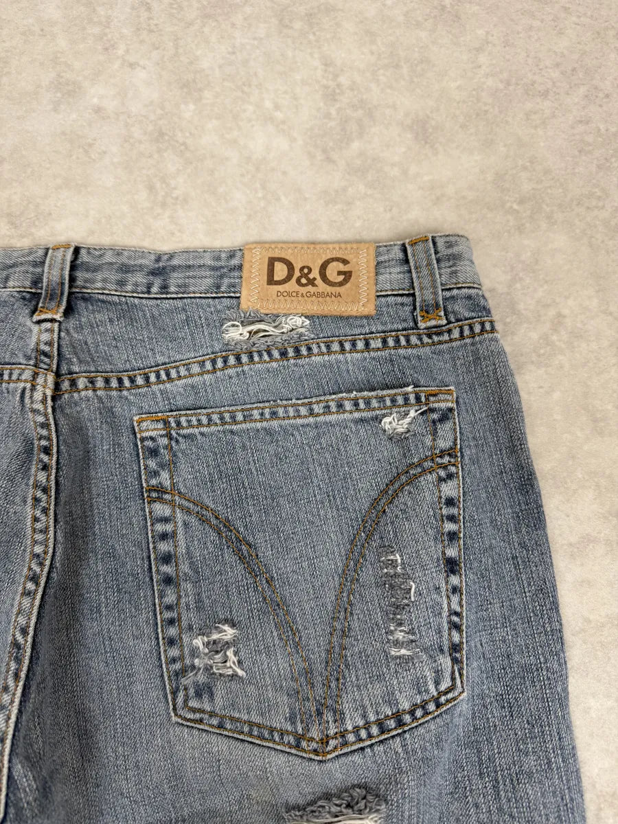 2000s Dolce & Gabbana Large Distressed Blue Denim Jeans wyzWBhT 6
