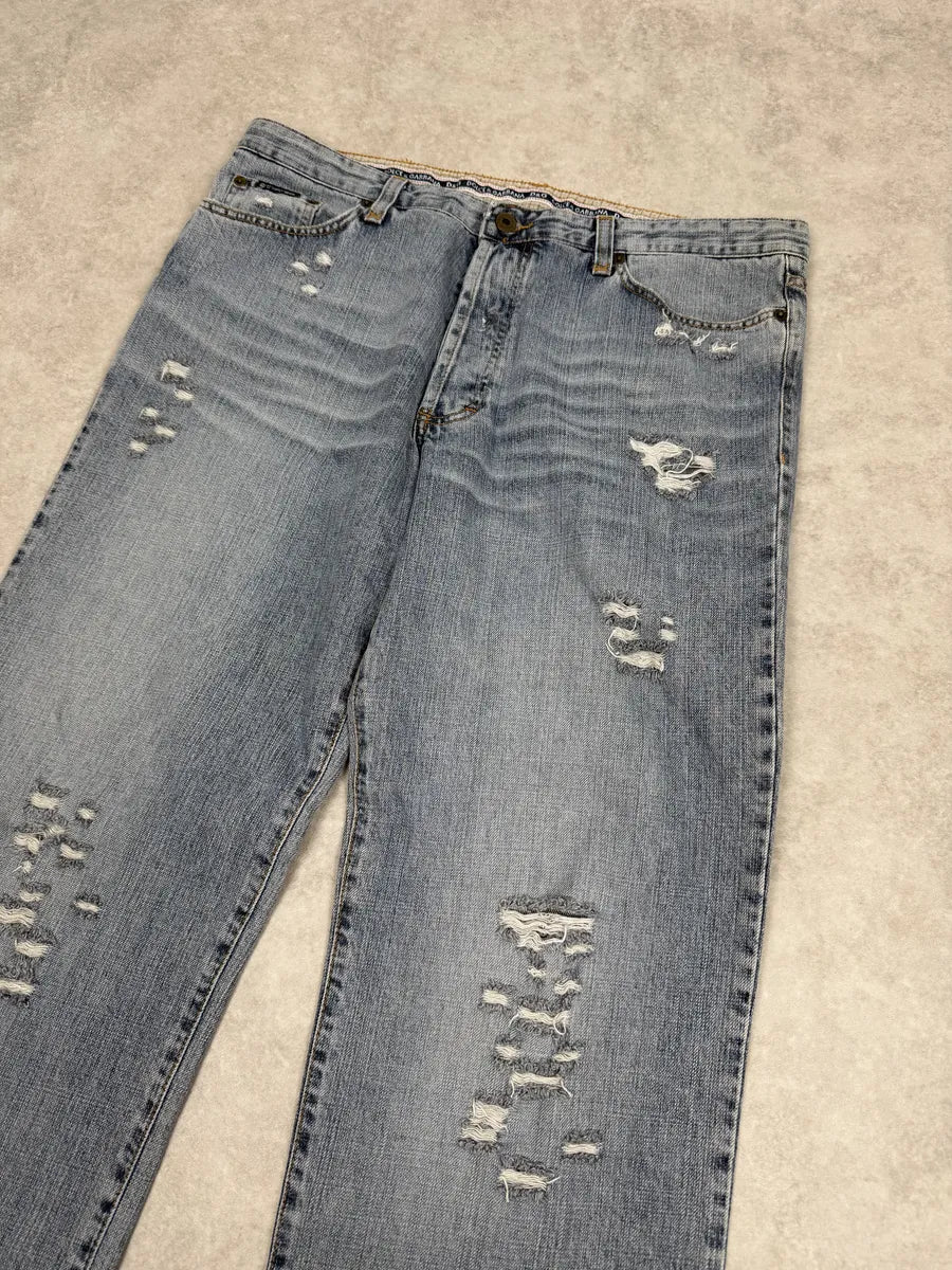 2000s Dolce & Gabbana Large Distressed Blue Denim Jeans wyzWBhT 7