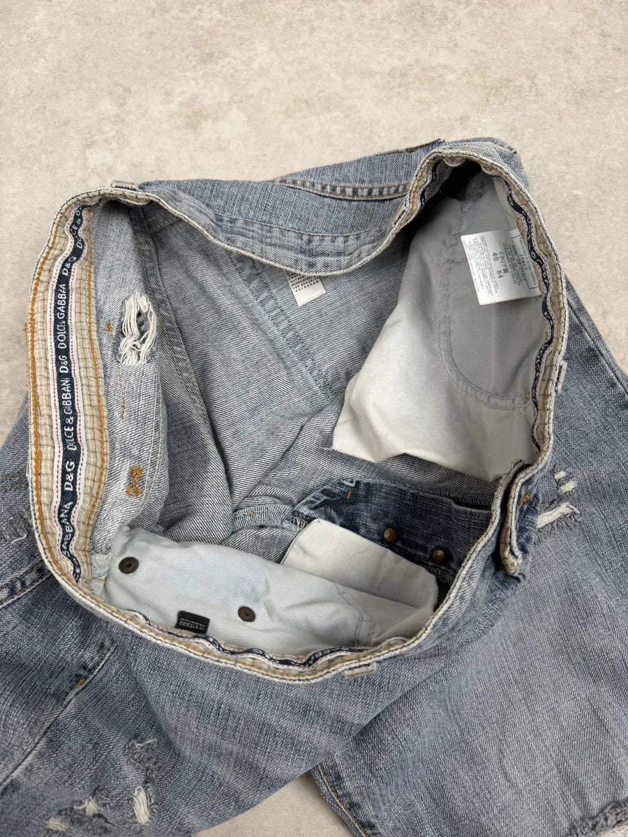 2000s Dolce & Gabbana Large Distressed Blue Denim Jeans wyzWBhT 9