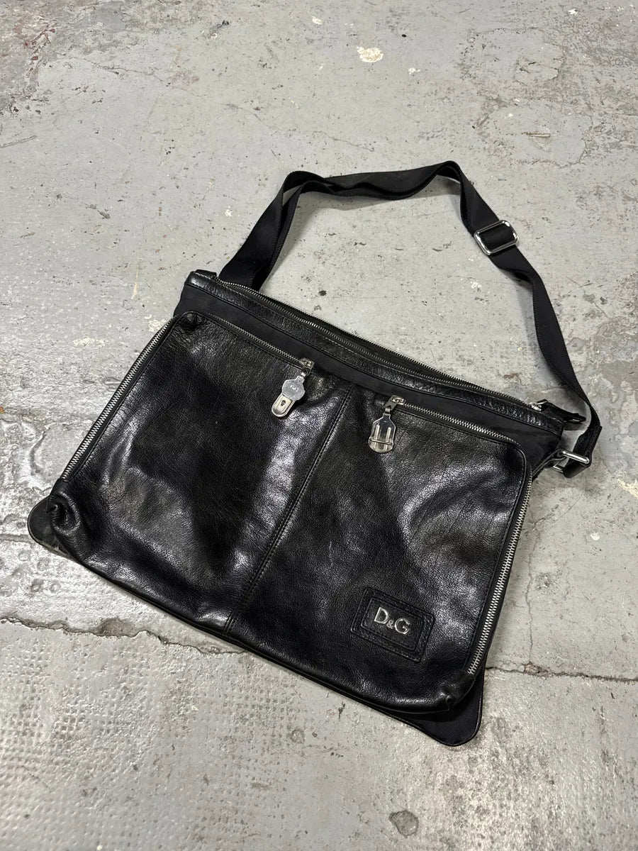 2000s Dolce & Gabbana Large Zip Lock Black Leather Shoulder Bag kvsiChU 6