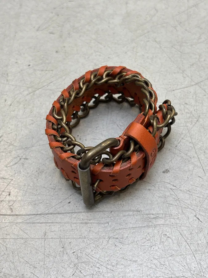 2000s Dolce & Gabbana Leather & Chain Cuff Bracelet XyZlqHA 0