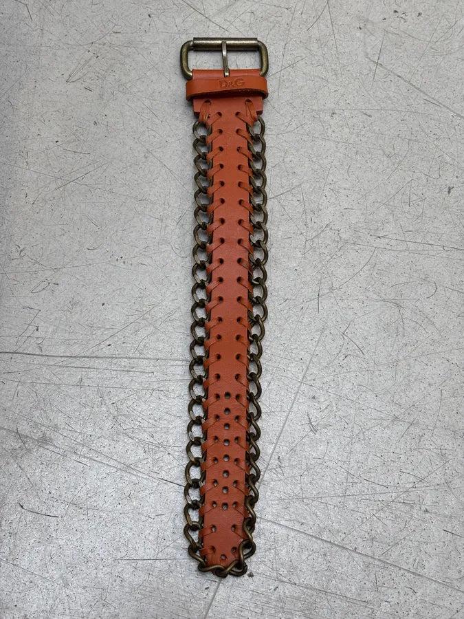 2000s Dolce & Gabbana Leather & Chain Cuff Bracelet XyZlqHA 1