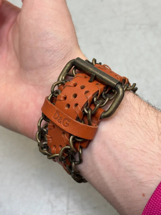 2000s Dolce & Gabbana Leather & Chain Cuff Bracelet XyZlqHA 4