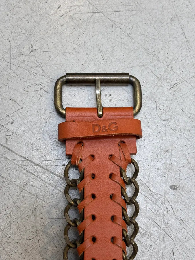 2000s Dolce & Gabbana Leather & Chain Cuff Bracelet XyZlqHA 5