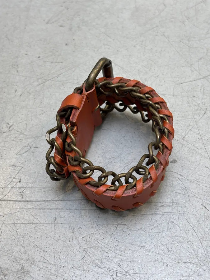 2000s Dolce & Gabbana Leather & Chain Cuff Bracelet XyZlqHA 6