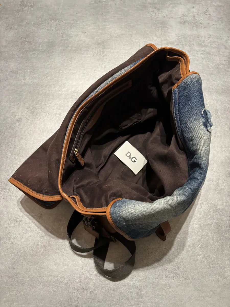 2000s Dolce & Gabbana Leather & Distressed Denim Shoulder Bag (OS) 1