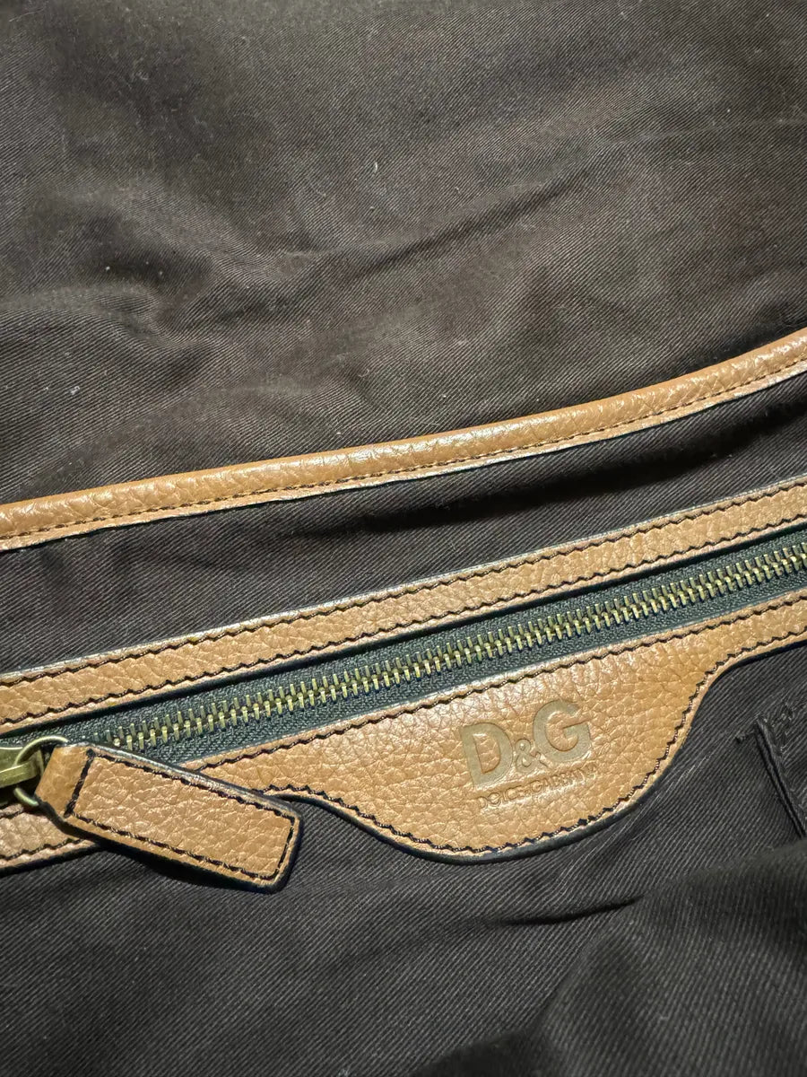 2000s Dolce & Gabbana Leather & Distressed Denim Shoulder Bag (OS) 2