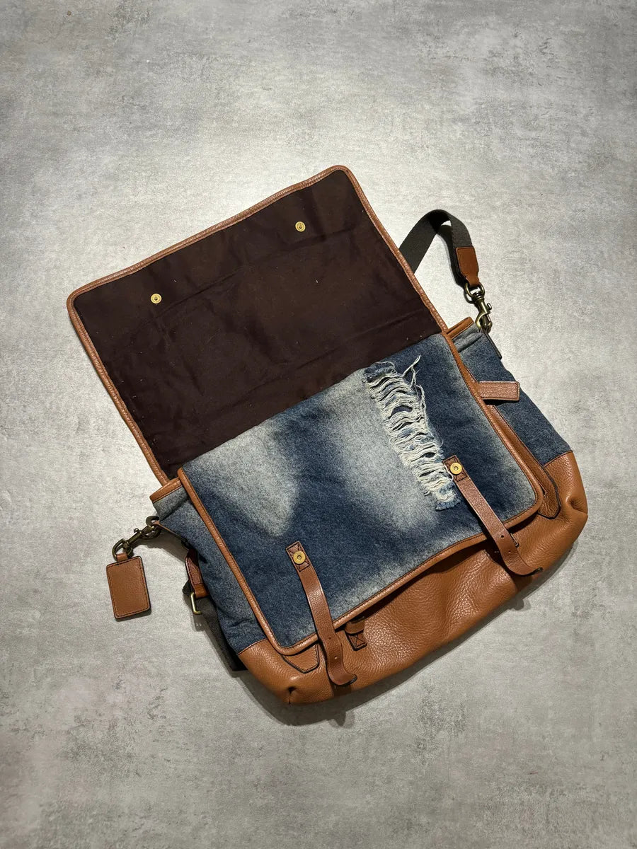 2000s Dolce & Gabbana Leather & Distressed Denim Shoulder Bag (OS) 3