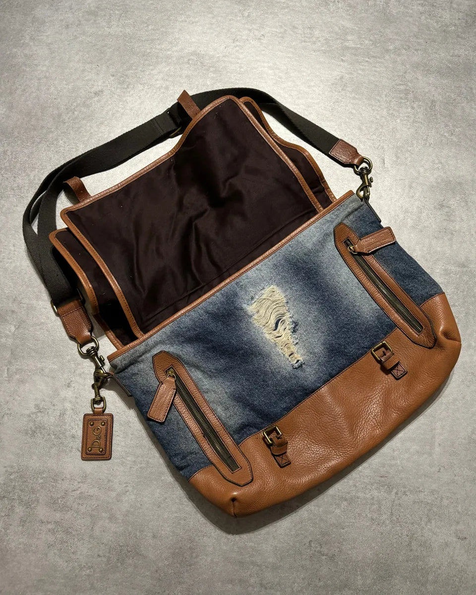 2000s Dolce & Gabbana Leather & Distressed Denim Shoulder Bag (OS) 5