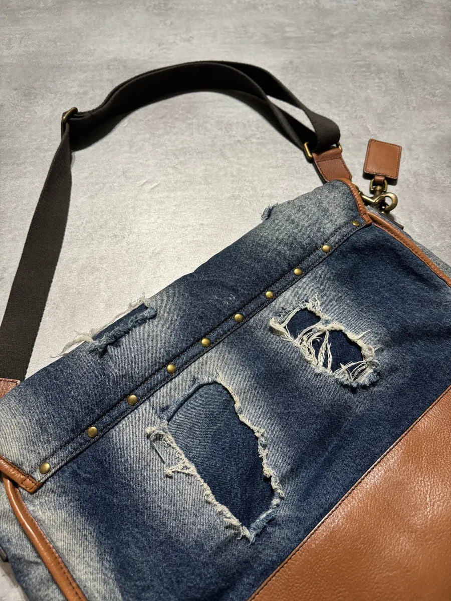 2000s Dolce & Gabbana Leather & Distressed Denim Shoulder Bag (OS) 6