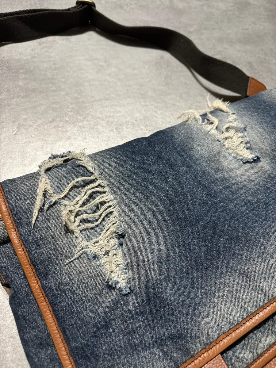 2000s Dolce & Gabbana Leather & Distressed Denim Shoulder Bag (OS) 7