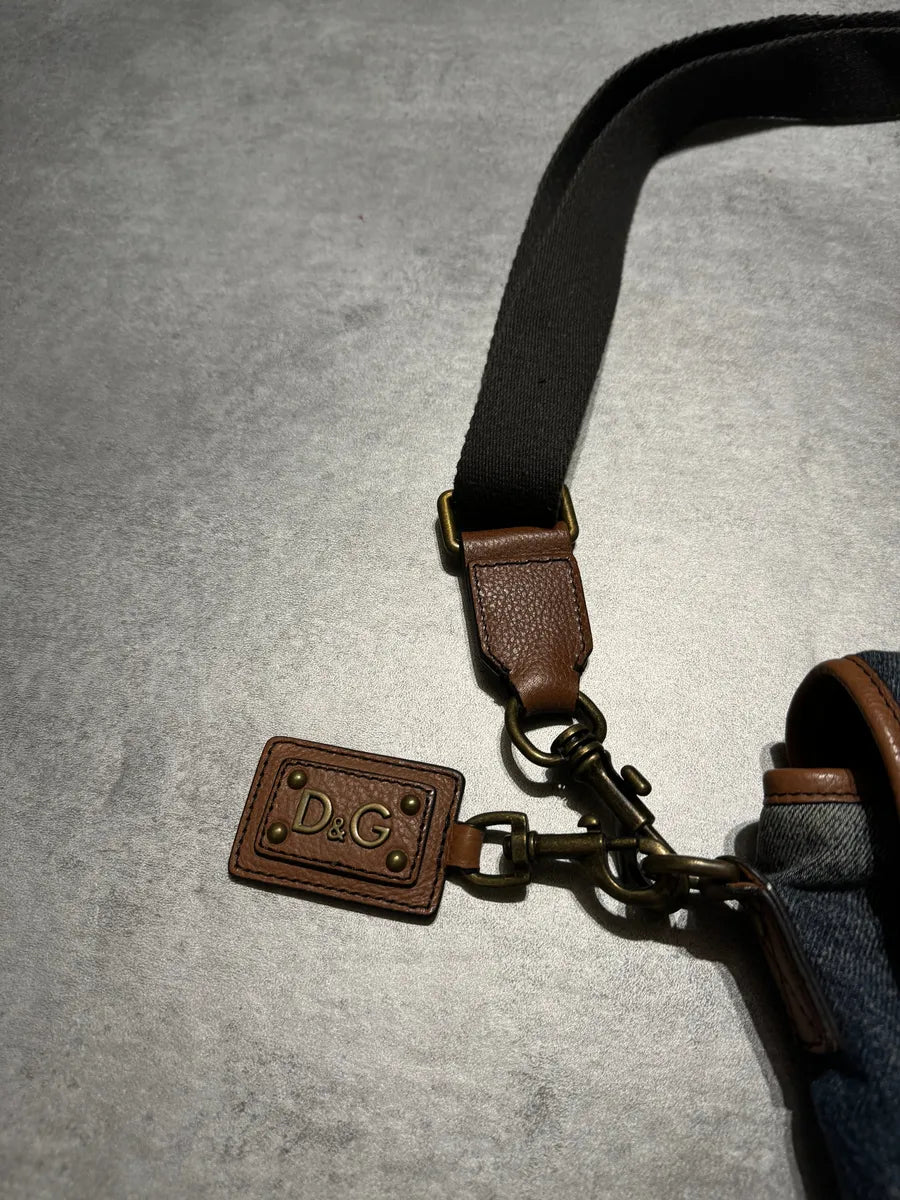 2000s Dolce & Gabbana Leather & Distressed Denim Shoulder Bag (OS) 8