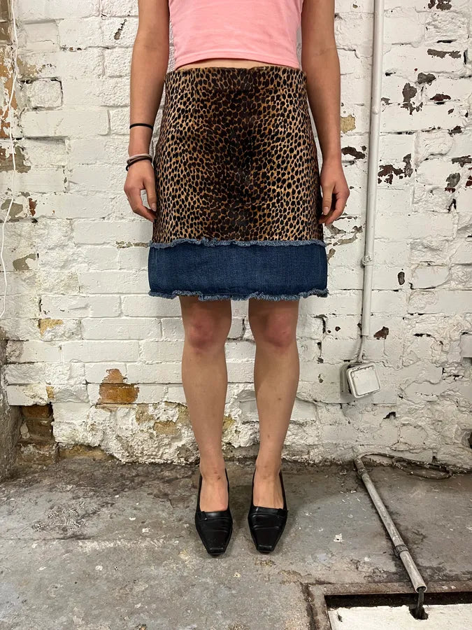 2000s Dolce & Gabbana Leopard Denim Skirt vTceUxd 0
