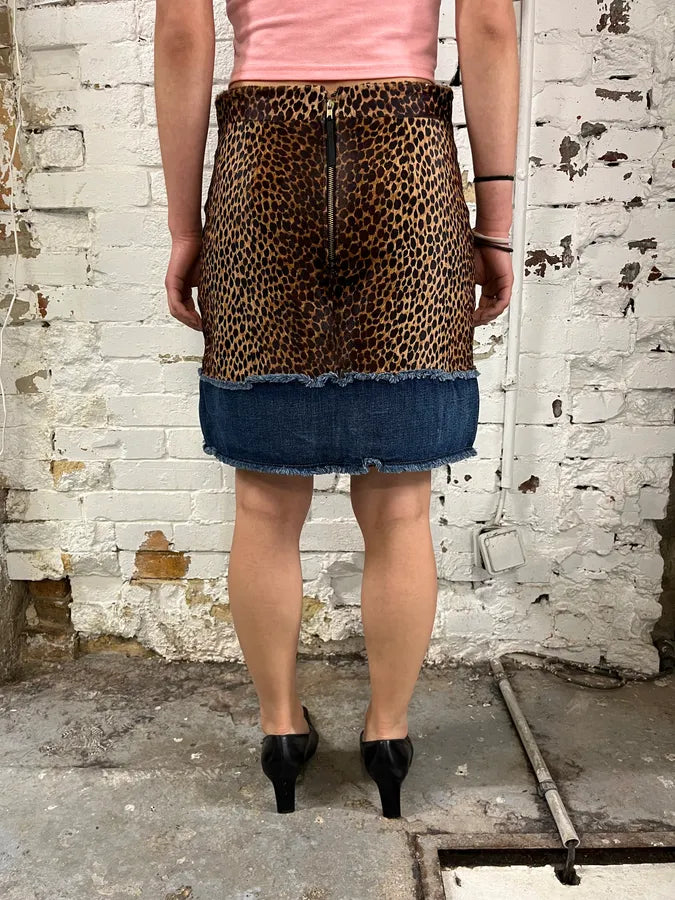 2000s Dolce & Gabbana Leopard Denim Skirt vTceUxd 2