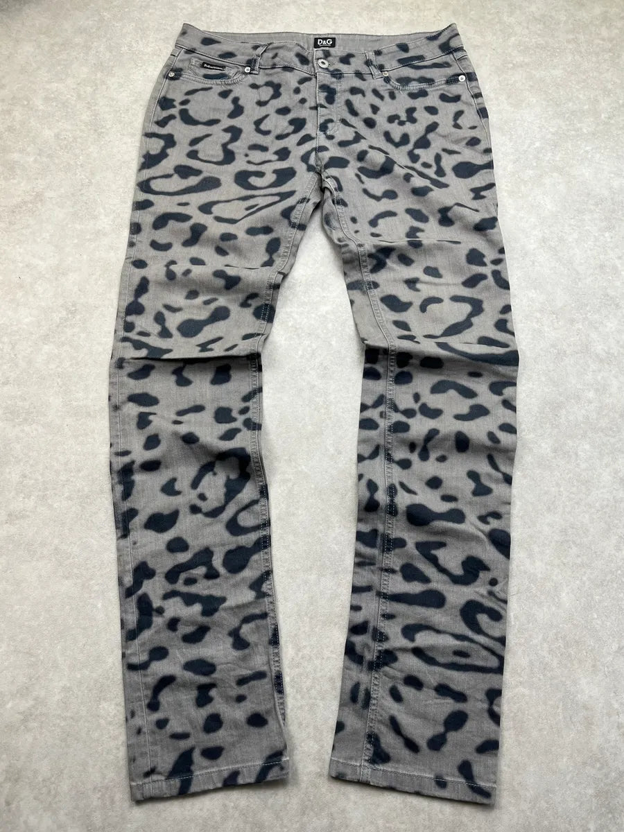 2000s Dolce & Gabbana Leopard Grey Denim Jeans VLXgwpM 0