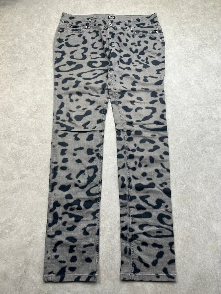 2000s Dolce & Gabbana Leopard Grey Denim Jeans VLXgwpM 4