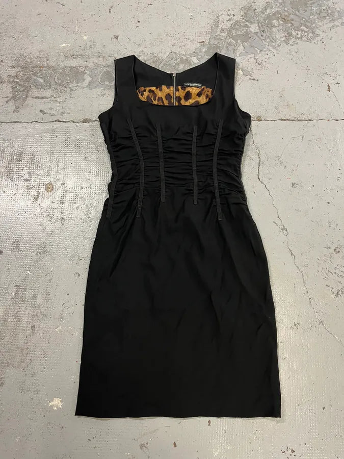 2000s Dolce & Gabbana Leopard Lining Black Dress hPFHsSc 2