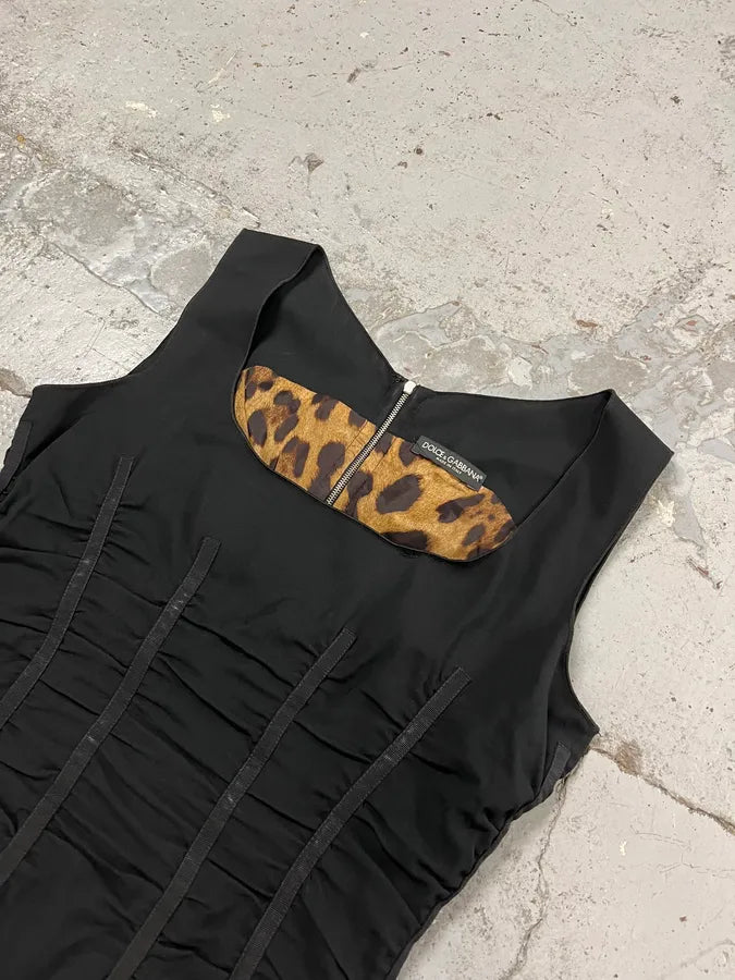 2000s Dolce & Gabbana Leopard Lining Black Dress hPFHsSc 3
