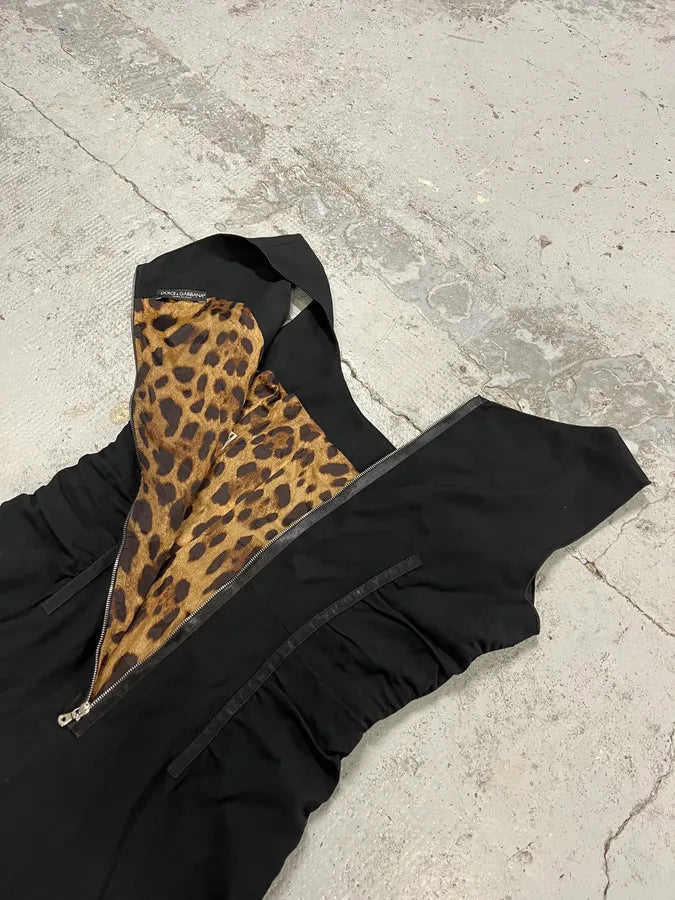2000s Dolce & Gabbana Leopard Lining Black Dress hPFHsSc 7