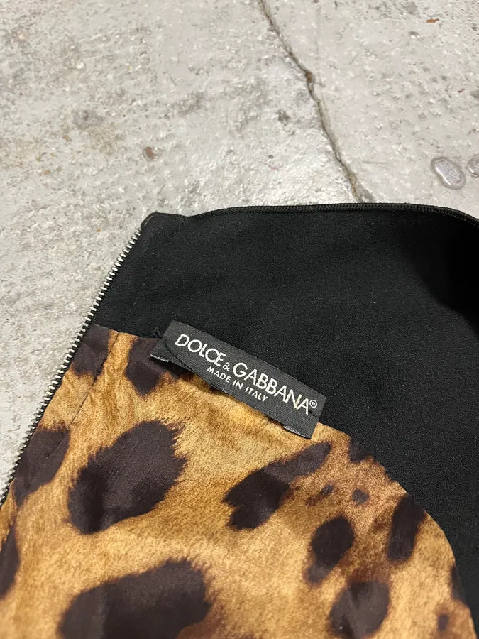 2000s Dolce & Gabbana Leopard Lining Black Dress hPFHsSc 8
