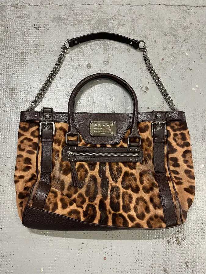 2000s Dolce & Gabbana Leopard Pony Hair Leather Handle Bag UQniBhm 0