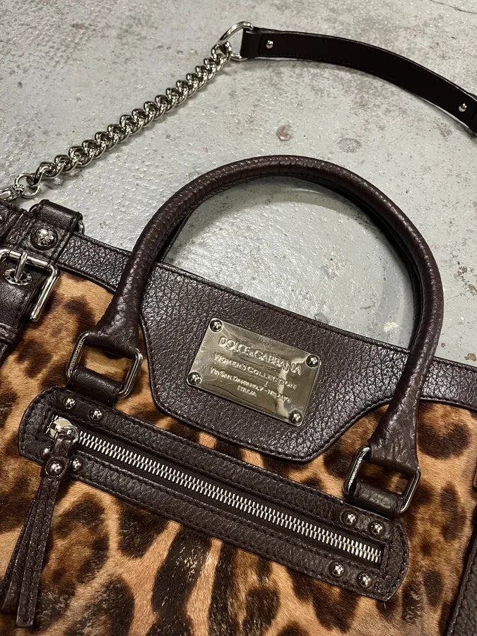 2000s Dolce & Gabbana Leopard Pony Hair Leather Handle Bag UQniBhm 3