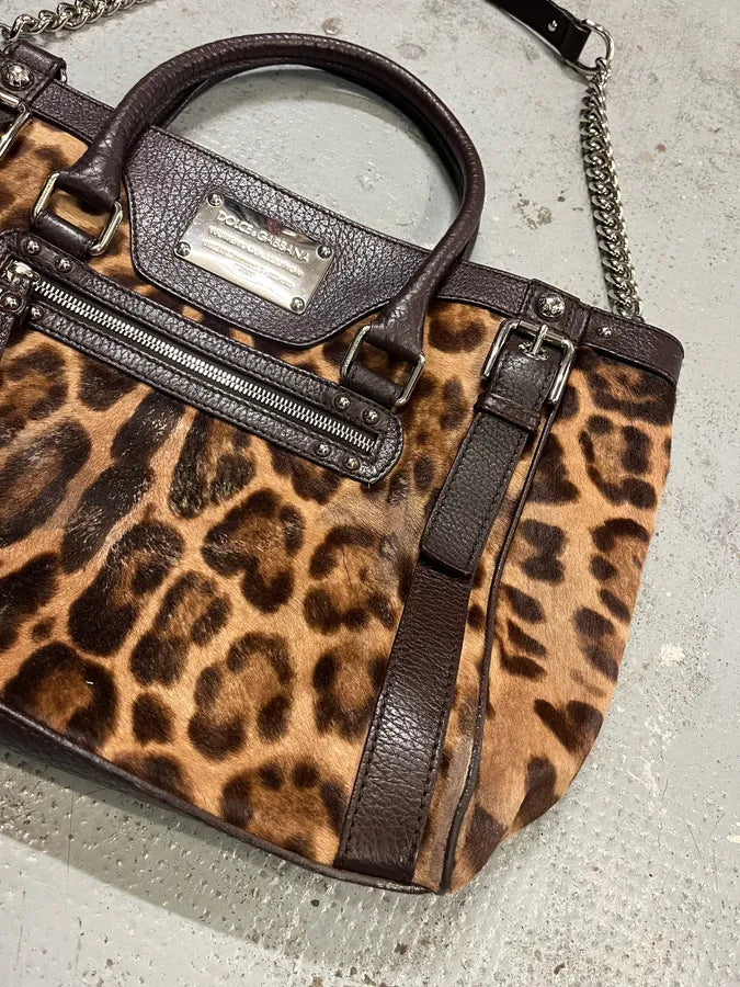 2000s Dolce & Gabbana Leopard Pony Hair Leather Handle Bag UQniBhm 4